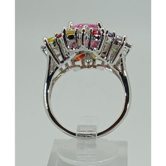 Vintage Ring Size 8 Silver Tone White Gold GP Pink CZ Diamond Cocktail - Picture 4 of 10